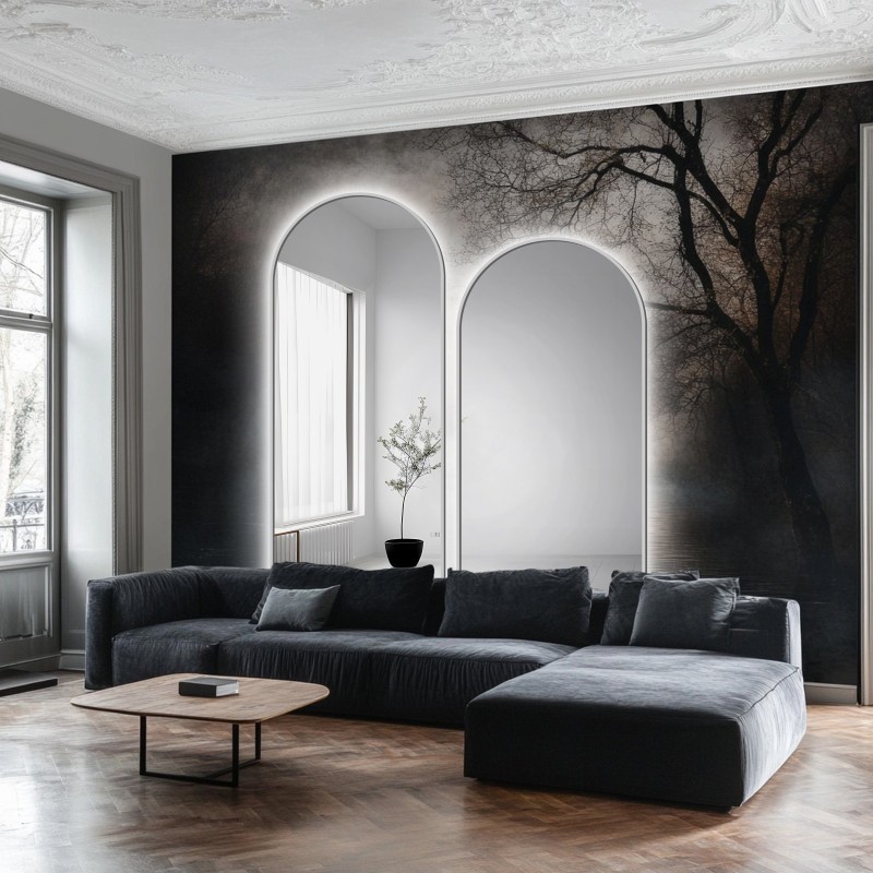 Set od dva poluovalna ogledala u crnom MDF SLIM okviru s pozadinskim osvjetljenjem - DOMI II SET S LED OKVIROM