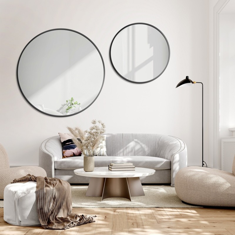 Set okruglih ogledala u crnom MDF SLIM okviru - OTYLIA SET - boja okvira po izboru
