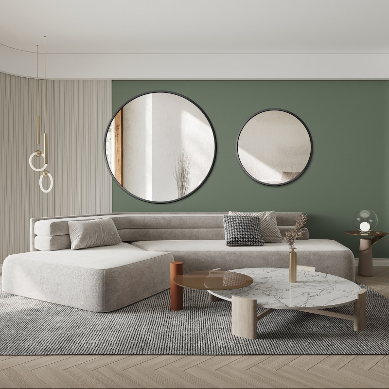 Set okruglih ogledala u crnom MDF SLIM okviru - OTYLIA SET - boja okvira po izboru