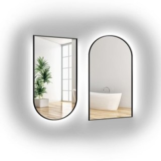 Set od dva poluovalna ogledala u crnom MDF SLIM okviru s pozadinskim osvjetljenjem - DOMI LED SET - boja okvira po izboru