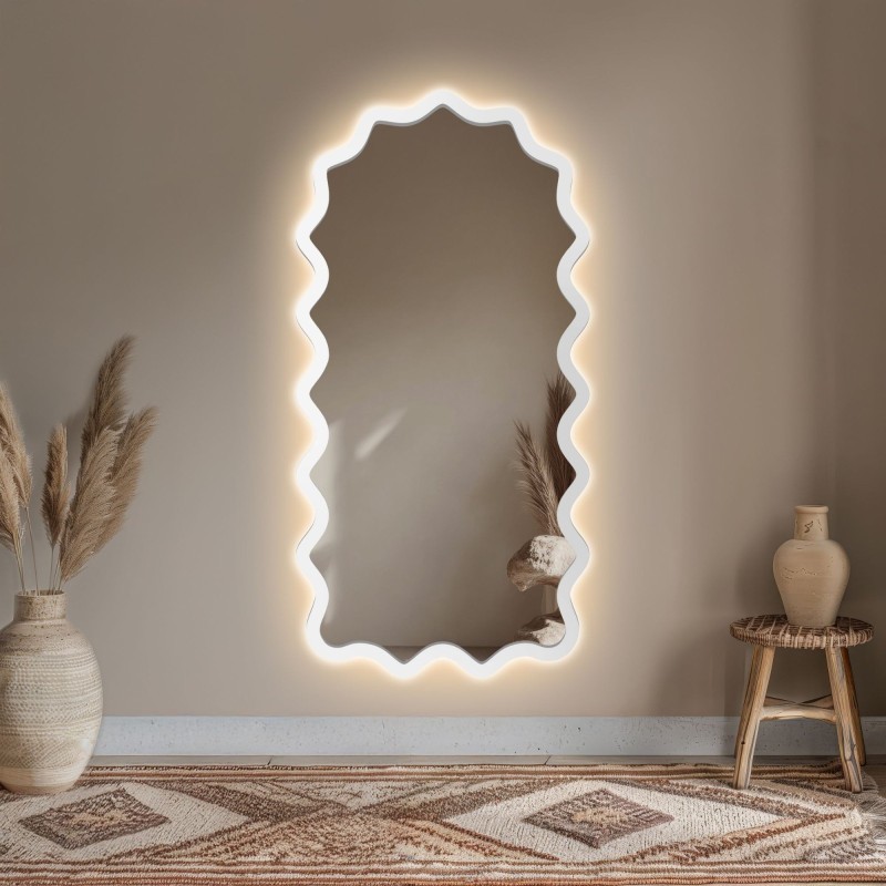 Poluovalno ogledalo u valovitom MDF okviru s pozadinskim osvjetljenjem - AQUARELLE SONA LED