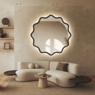 Okruglo ogledalo u valovitom MDF okviru s pozadinskim osvjetljenjem - AQUARELLE NAYA LED