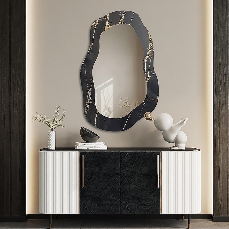 Nepravilno ogledalo na crno-zlatnom mramoru – MARBLE NOCTO