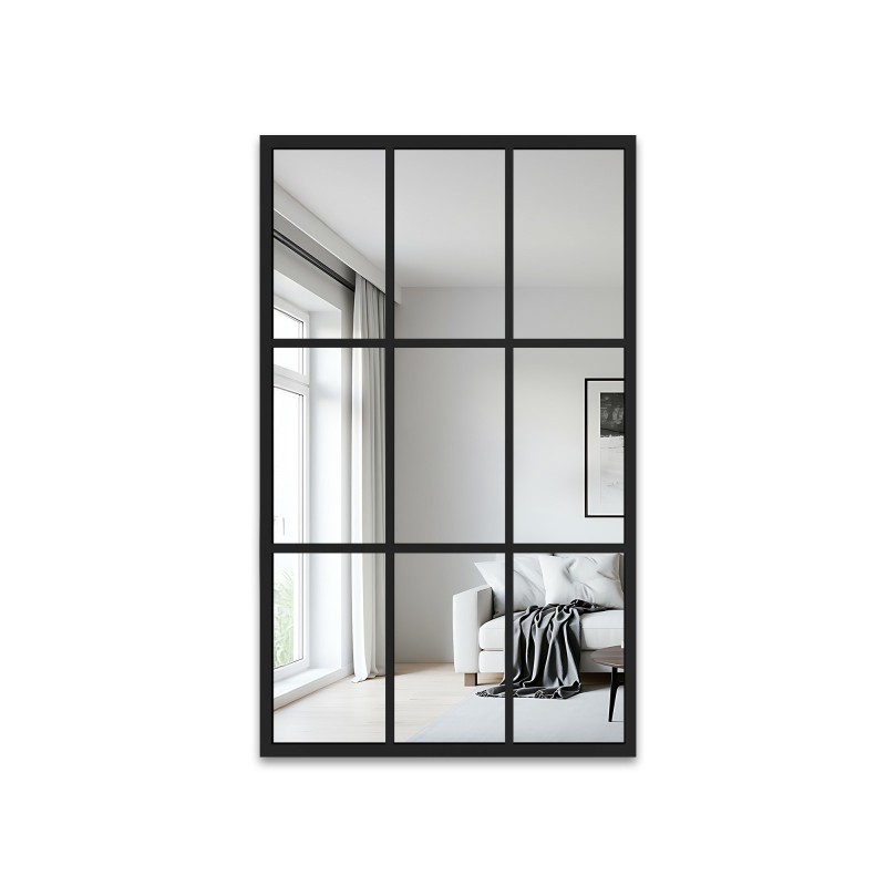 Loft ogledalo u obliku prozora u crnom MDF okviru - HANA