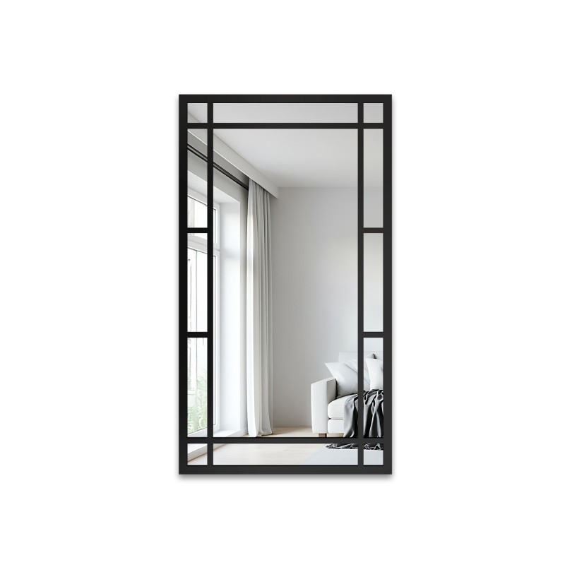 Loft ogledalo u obliku prozora u crnom MDF okviru - SET