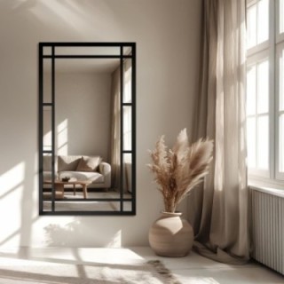 Loft ogledalo u obliku prozora u crnom MDF okviru - SET