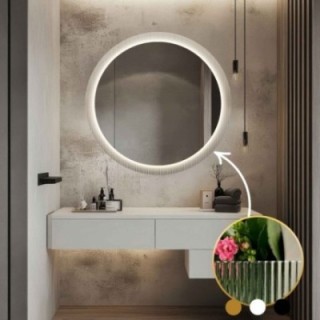 Okruglo ogledalo na ornamentalnom staklu Visiosun Classic s pozadinskim osvjetljenjem - LUXORA GLIMMER LED