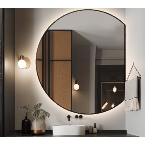 Okruglo ogledalo u mat crnom MDF okviru s pozadinskim osvjetljenjem - OTTO LED CUTTED SIDE